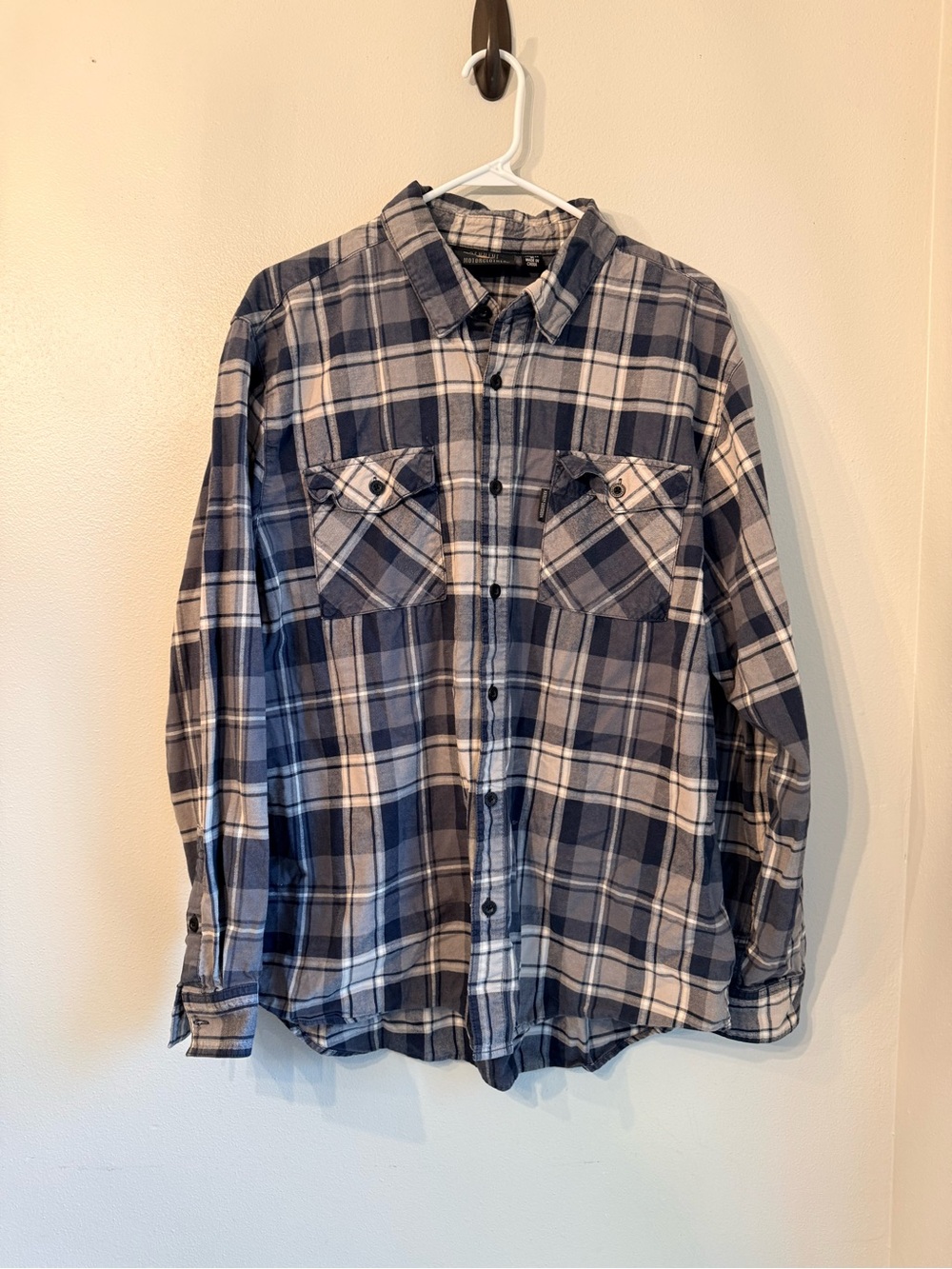 Harley-Davidson Men’s Navy Plaid Long-Sleeve Button-Up Shirt XL